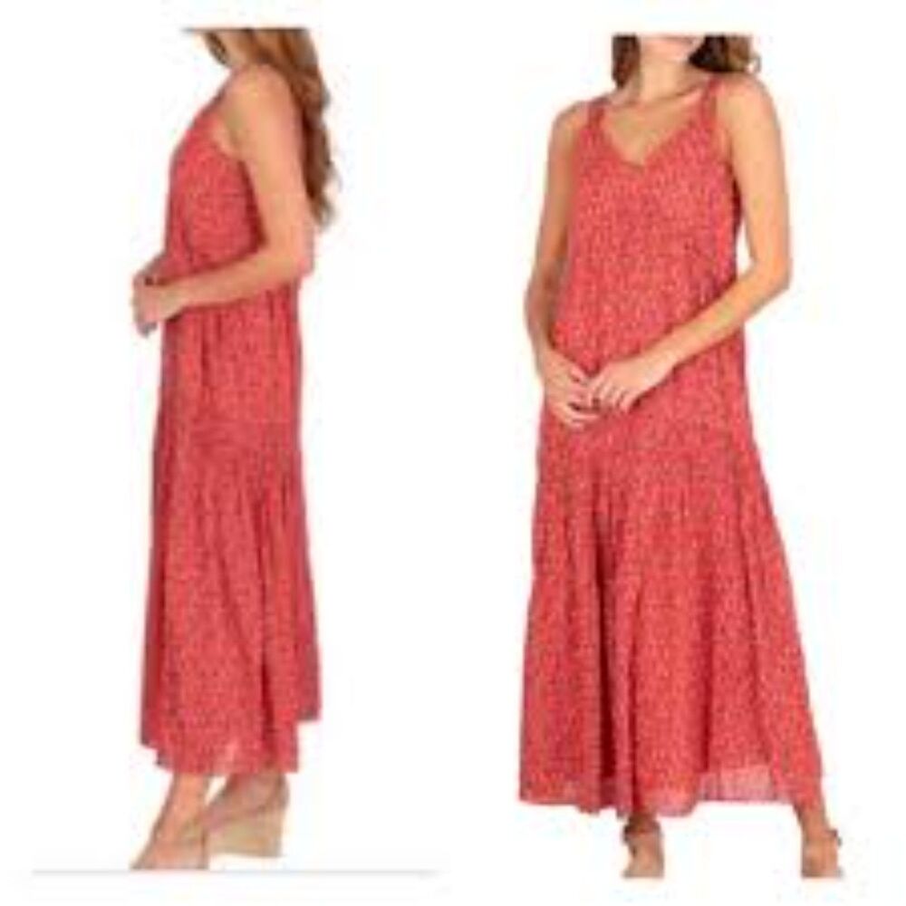 Plus size XXL Joie Tiered Tea Rose Print V Neck Dress Lined Maxi